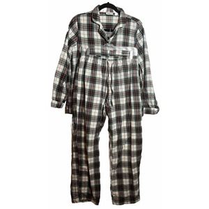 LL Bean Plaid Flannel Button Down Women’s SMALL Pajama Set Red White Green